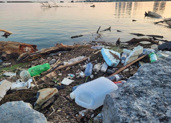 Plastic litter washed onto the shores of Toronto