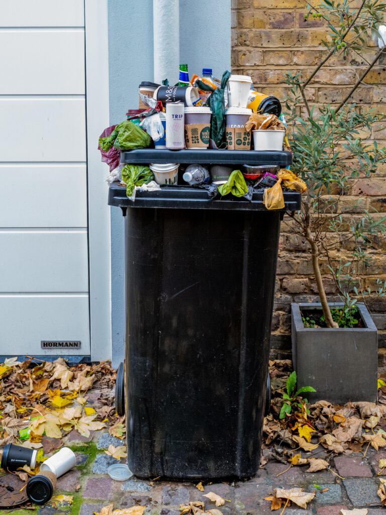 Overflowing garbage bin